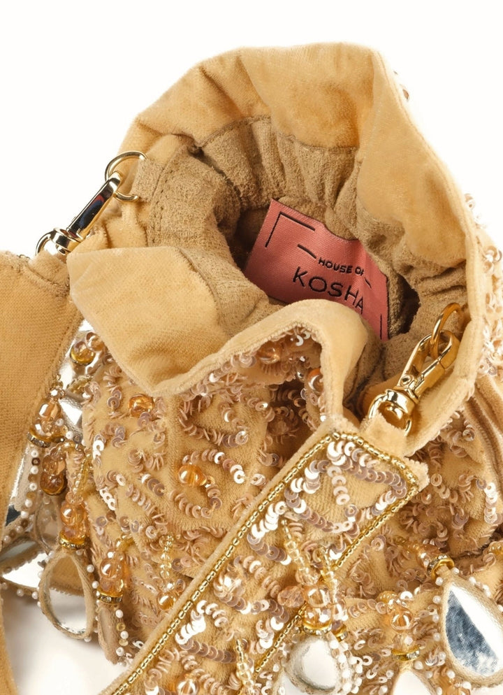 Mahal Gold Embellished Potli House of Kosha - Fabilicious Fashion