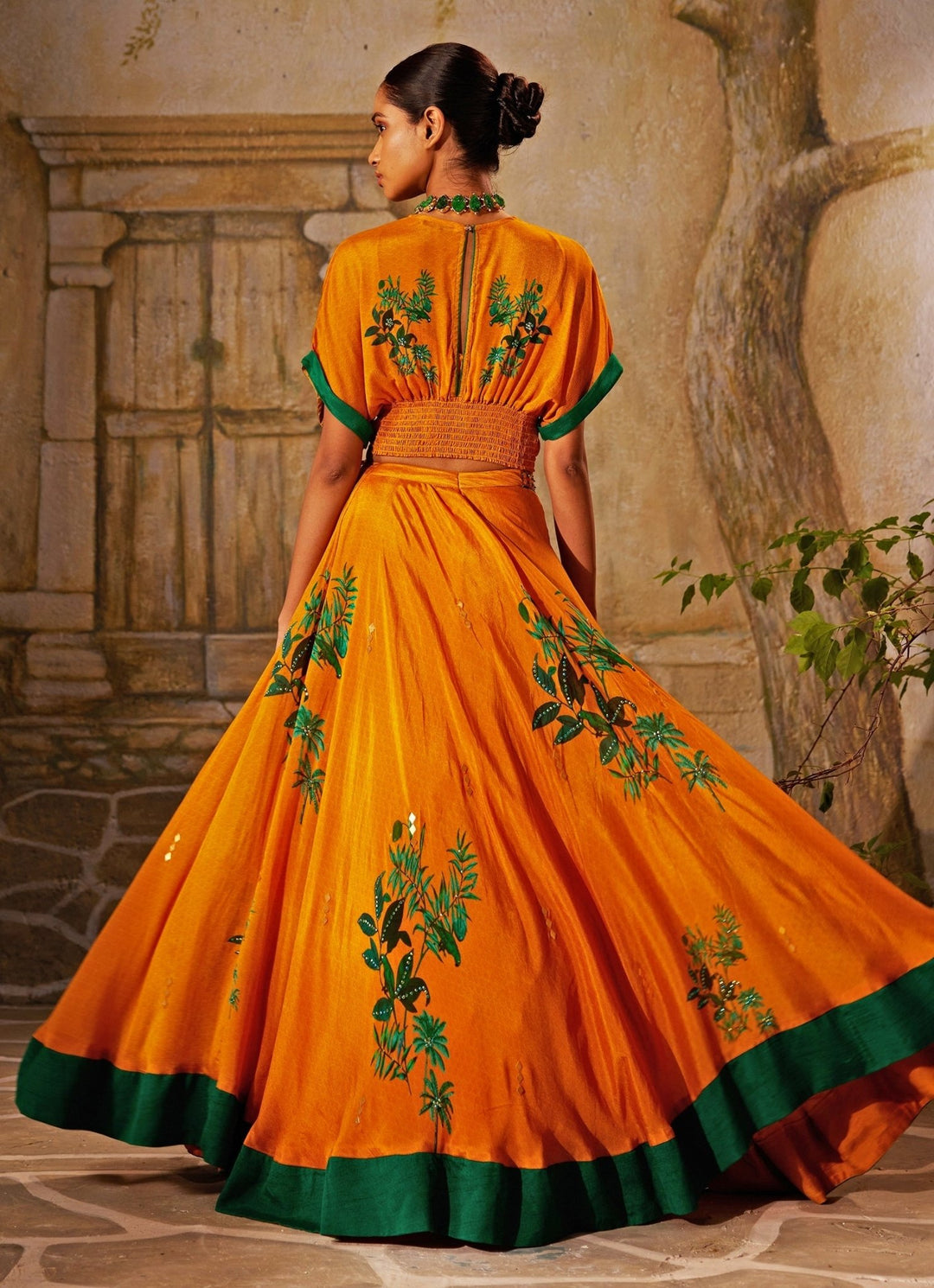 Mango Yellow Yellow Printed And Embroidered Lehenga Basil Leaf - Fabilicious Fashion