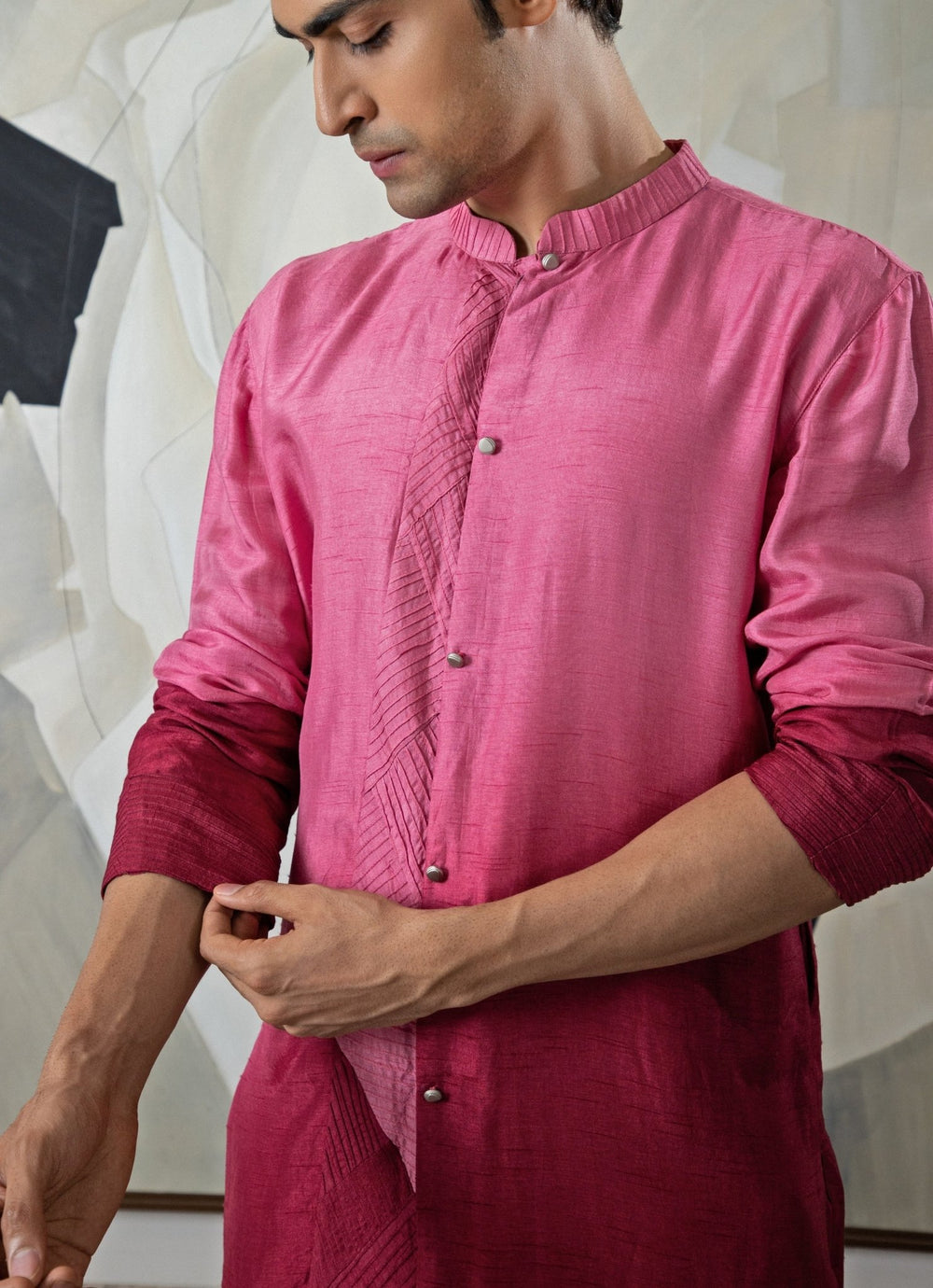 Maroon and Soft Pink Ombre Kurta Pant Set Smriti - Fabilicious Fashion