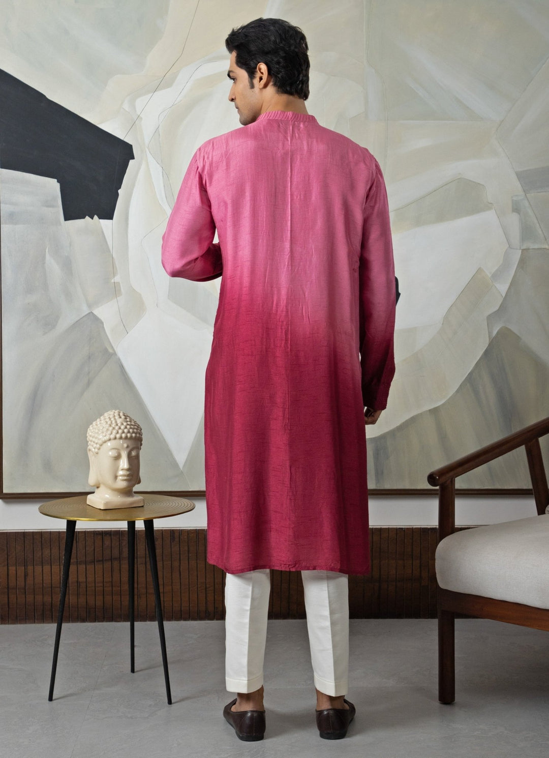 Maroon and Soft Pink Ombre Kurta Pant Set Smriti - Fabilicious Fashion