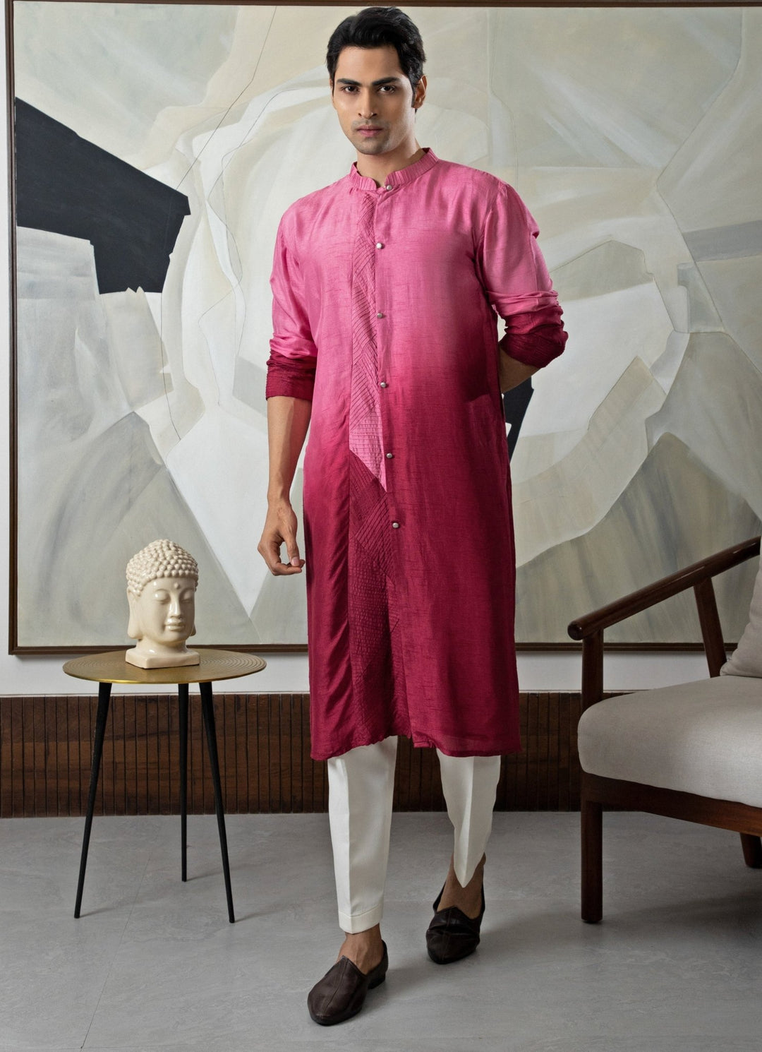 Maroon and Soft Pink Ombre Kurta Pant Set Smriti - Fabilicious Fashion
