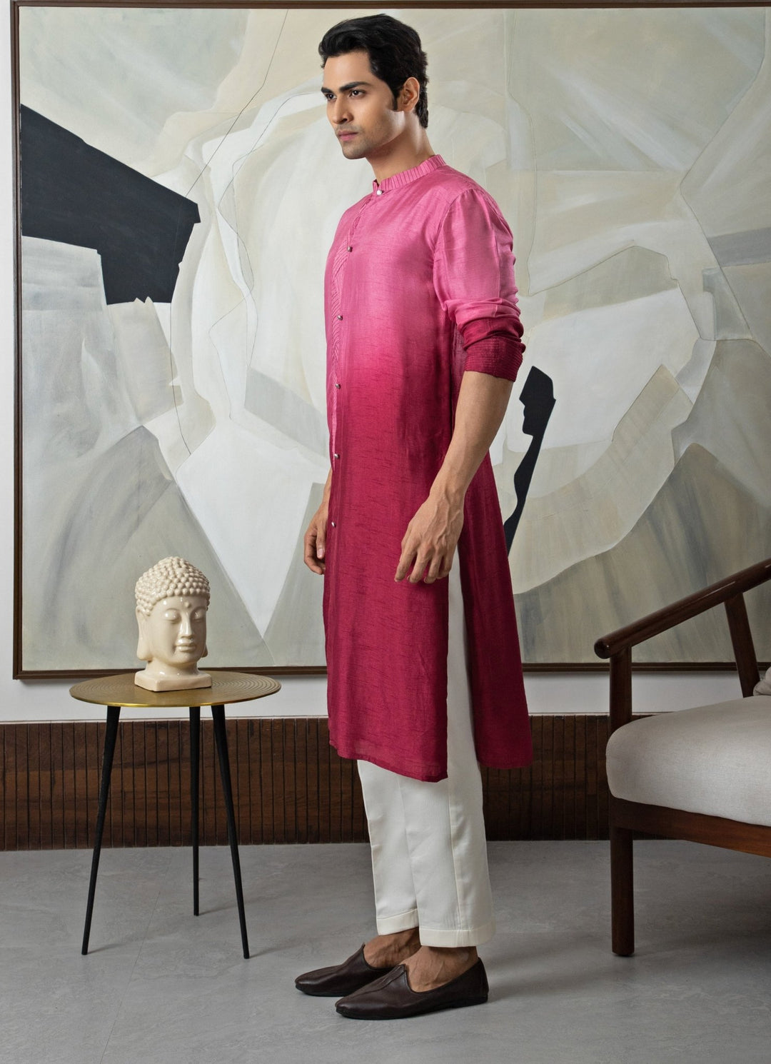 Maroon and Soft Pink Ombre Kurta Pant Set Smriti - Fabilicious Fashion