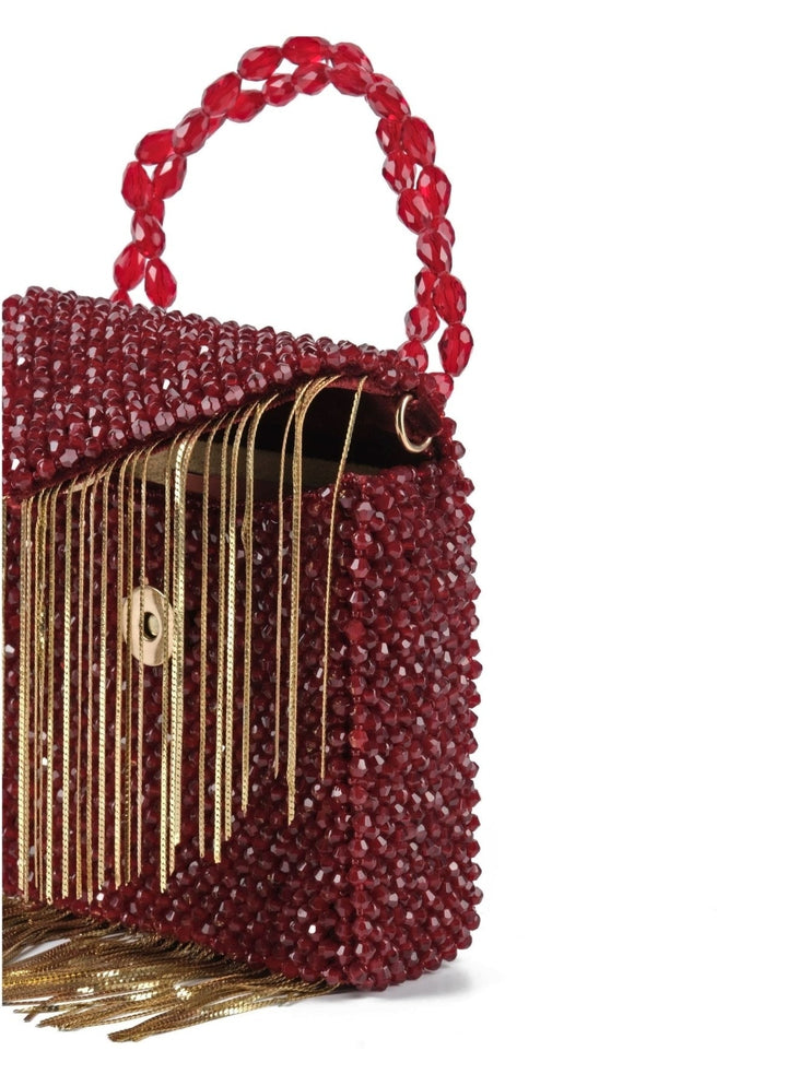 Maroon Embellished Mini Bag With Gold Chain House of Kosha - Fabilicious Fashion