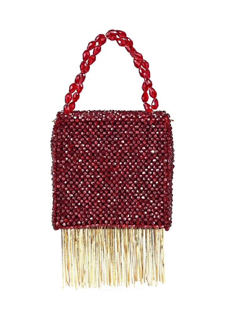 Maroon Embellished Mini Bag With Gold Chain House of Kosha - Fabilicious Fashion