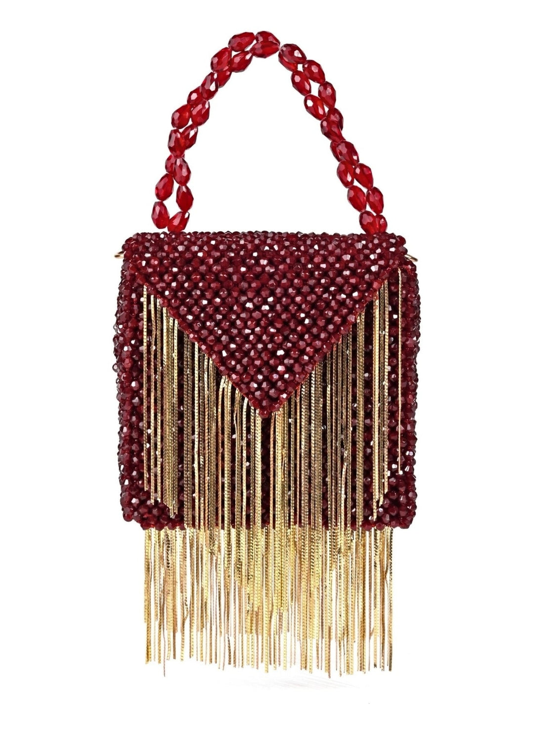 Maroon Embellished Mini Bag With Gold Chain House of Kosha - Fabilicious Fashion