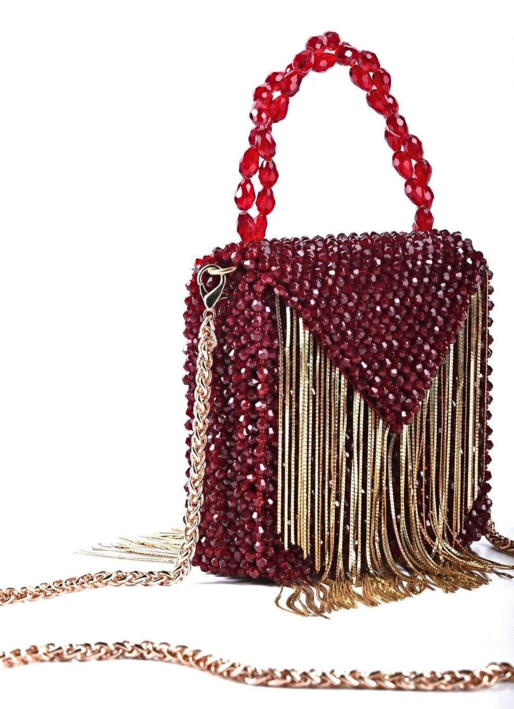 Maroon Embellished Mini Bag With Gold Chain House of Kosha - Fabilicious Fashion