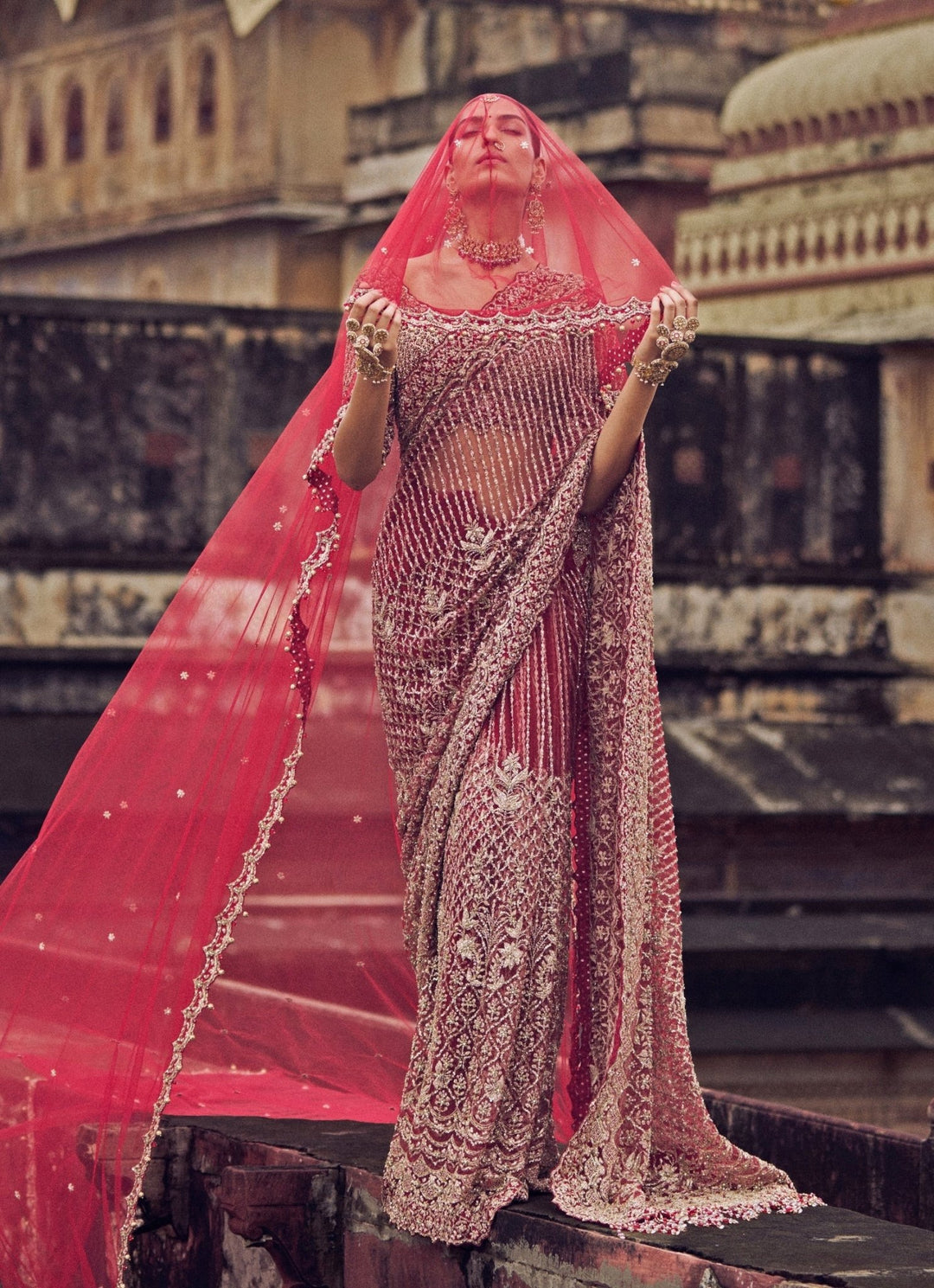 Maroon Embellished Soft Net Saree Nitika Gujral - Fabilicious Fashion