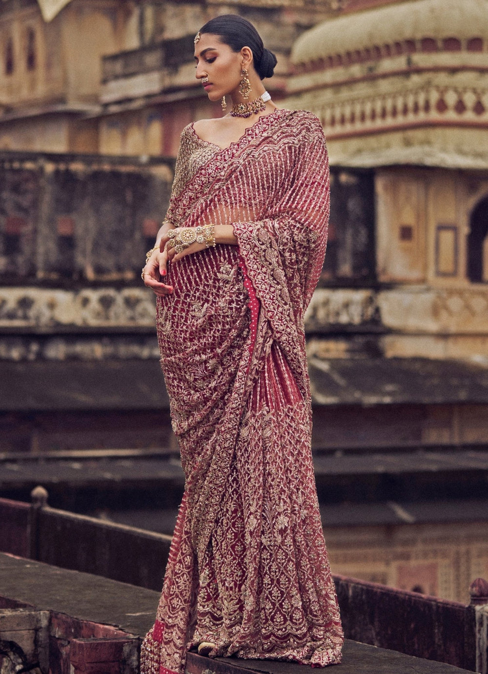 Maroon Embellished Soft Net Saree Nitika Gujral - Fabilicious Fashion