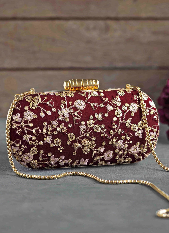 Maroon Embroidered Clutch AMYRA - Fabilicious Fashion