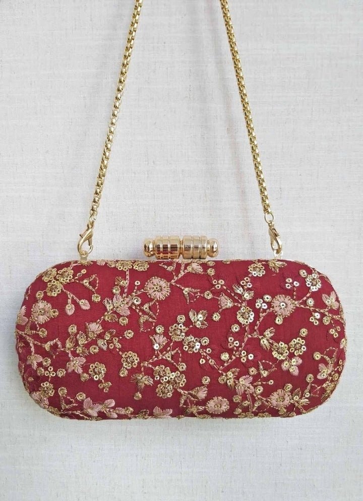 Maroon Embroidered Clutch AMYRA - Fabilicious Fashion