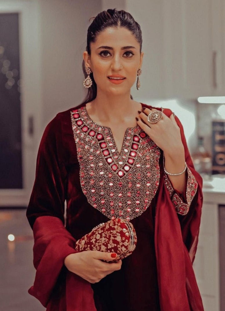 Maroon Embroidered Clutch AMYRA - Fabilicious Fashion