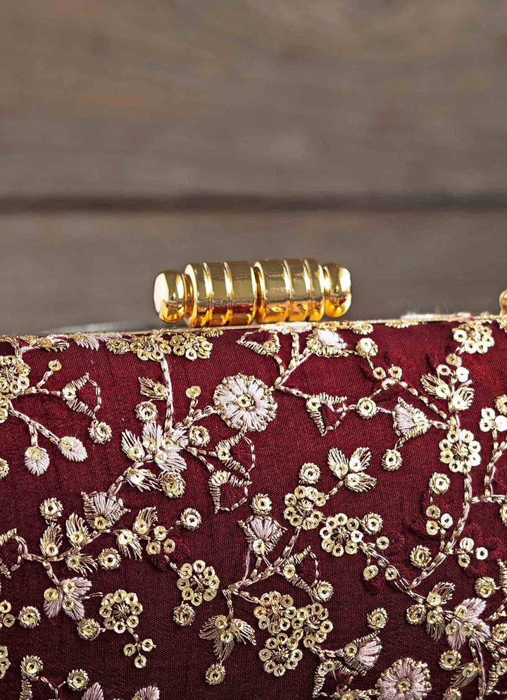 Maroon Embroidered Clutch AMYRA - Fabilicious Fashion