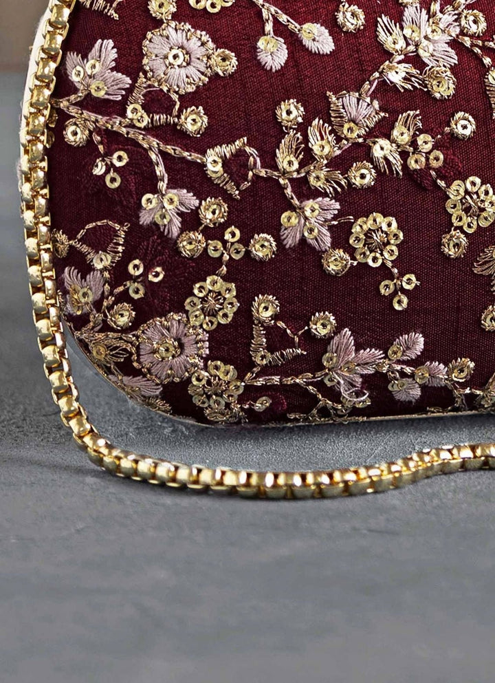 Maroon Embroidered Clutch AMYRA - Fabilicious Fashion