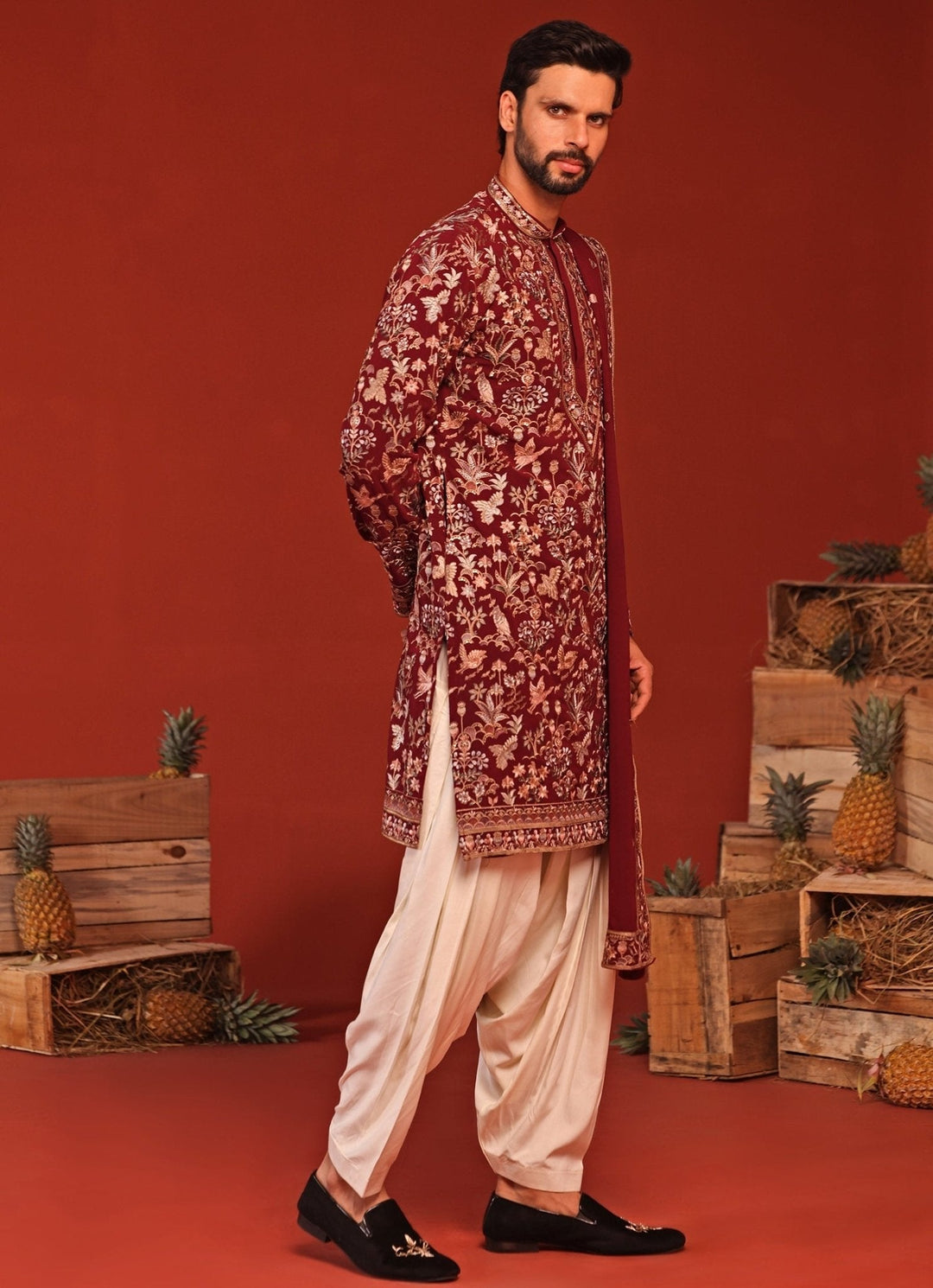 Maroon Embroidered Kurta Patiala Pant Set Kalpraag - Fabilicious Fashion