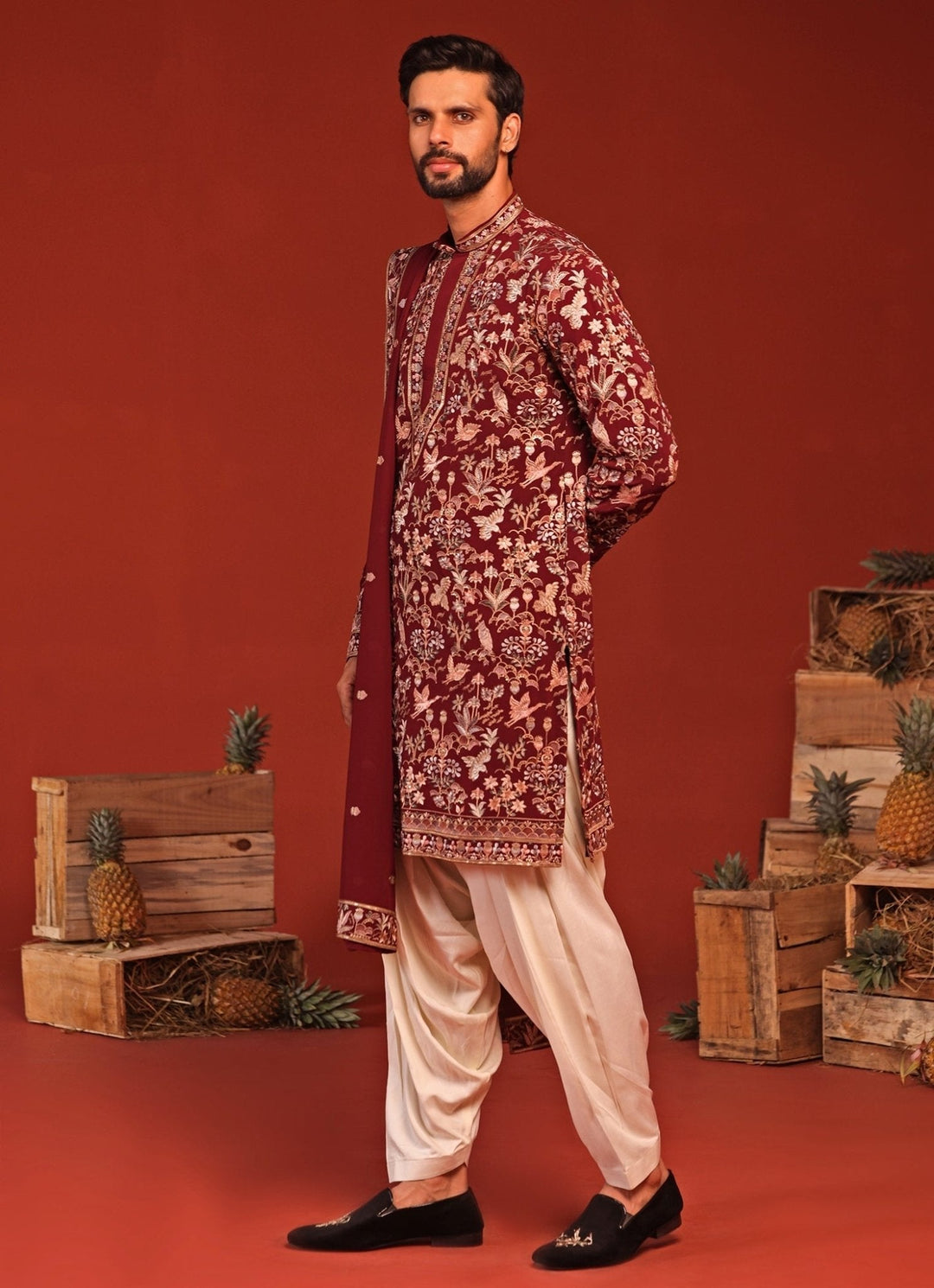 Maroon Embroidered Kurta Patiala Pant Set Kalpraag - Fabilicious Fashion