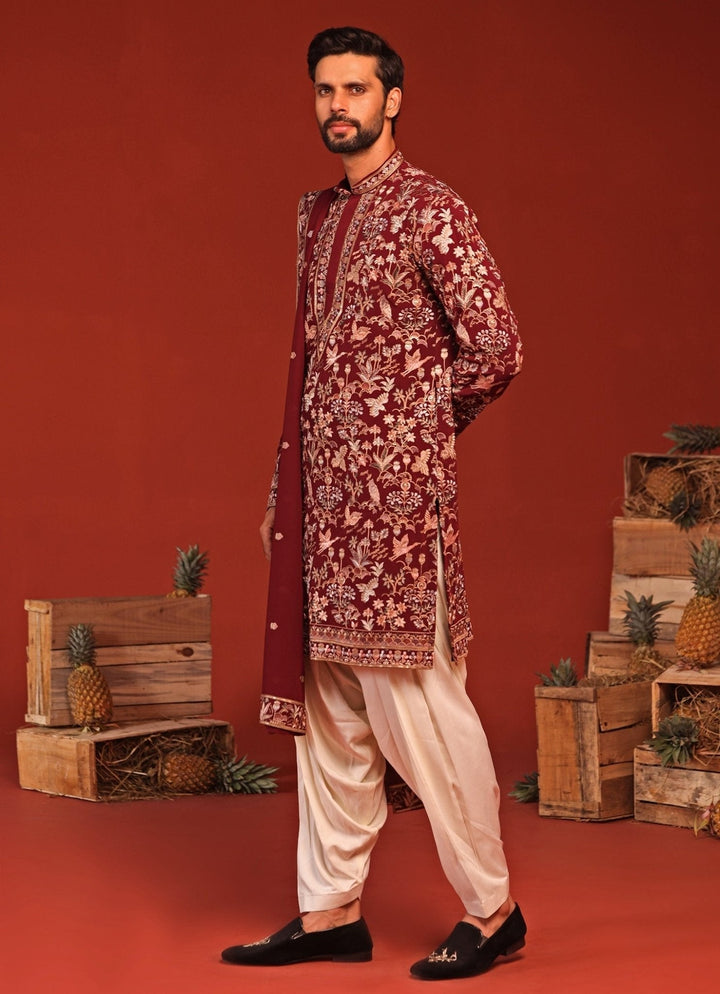 Maroon Embroidered Kurta Patiala Pant Set Kalpraag - Fabilicious Fashion