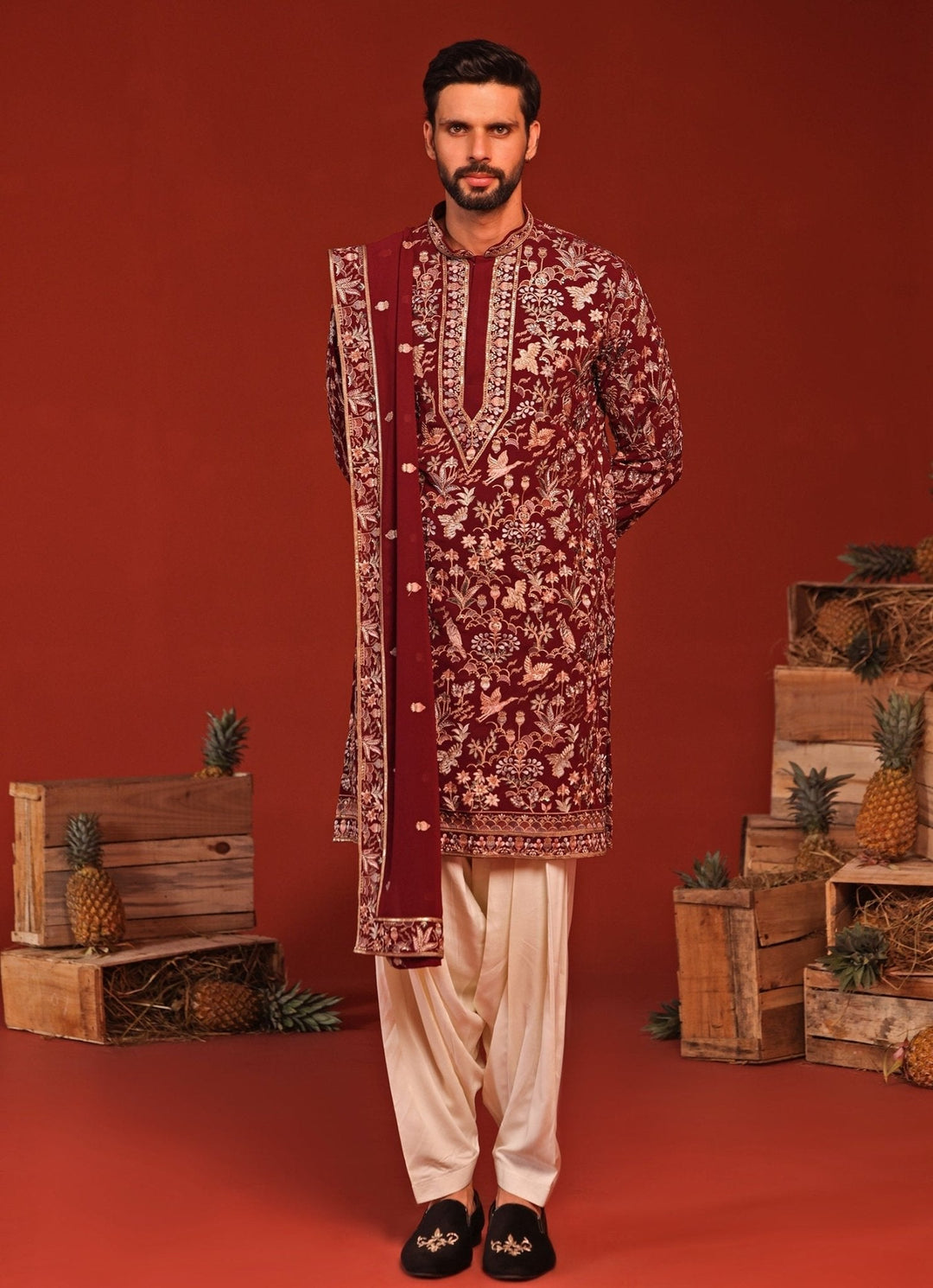 Maroon Embroidered Kurta Patiala Pant Set Kalpraag - Fabilicious Fashion
