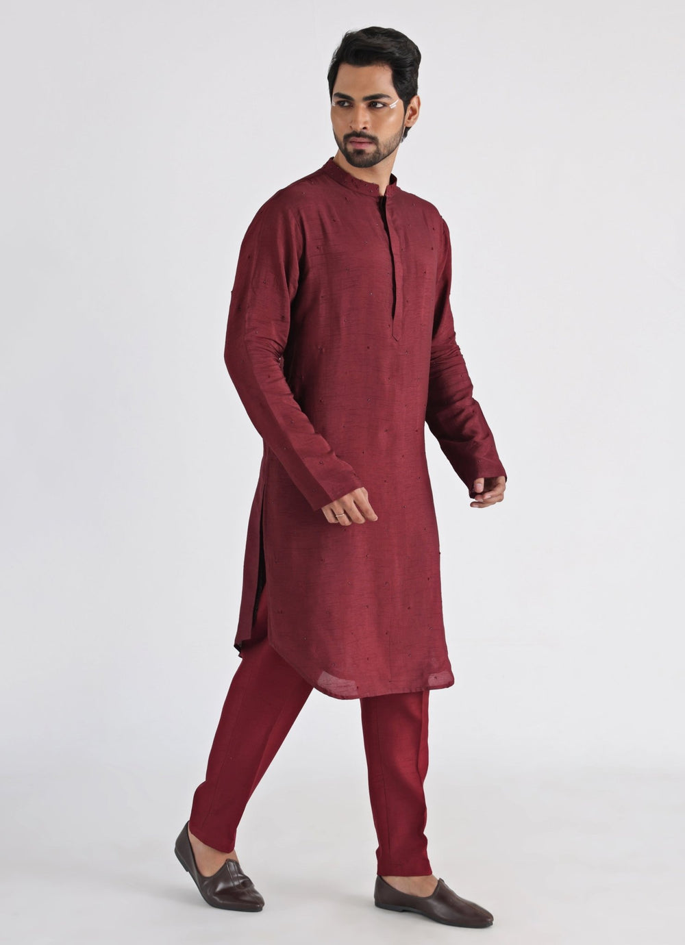 Maroon Embroidered Nehru Jacket With Kurta Set Smriti - Fabilicious Fashion