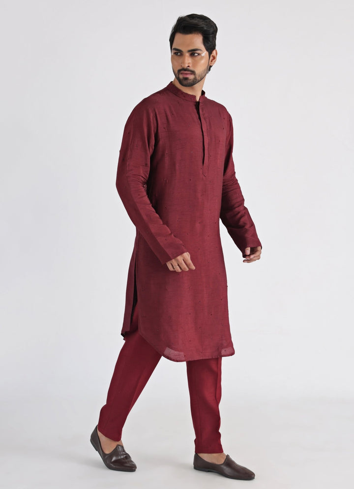 Maroon Embroidered Nehru Jacket With Kurta Set Smriti - Fabilicious Fashion