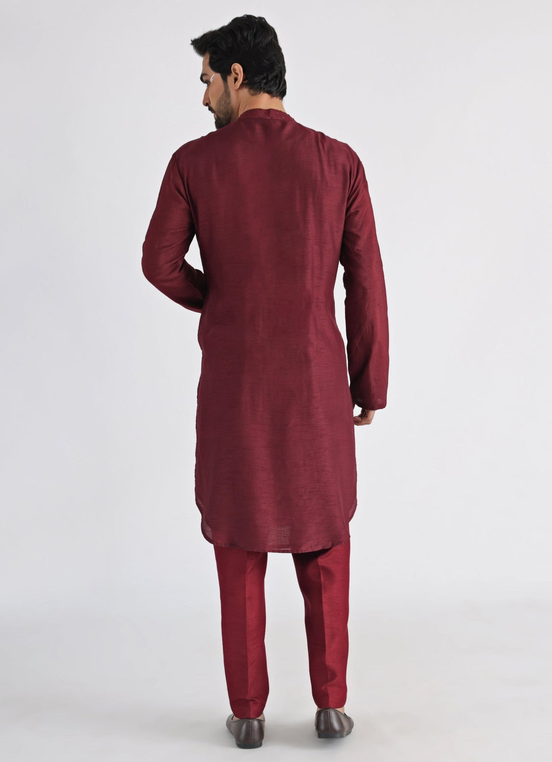 Maroon Embroidered Nehru Jacket With Kurta Set Smriti - Fabilicious Fashion