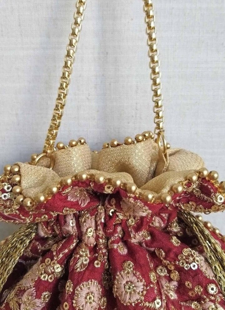 Maroon Embroidered Potli AMYRA - Fabilicious Fashion