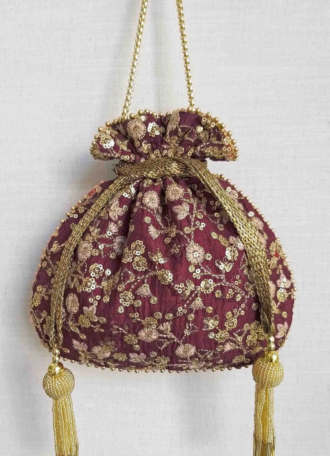 Maroon Embroidered Potli AMYRA - Fabilicious Fashion