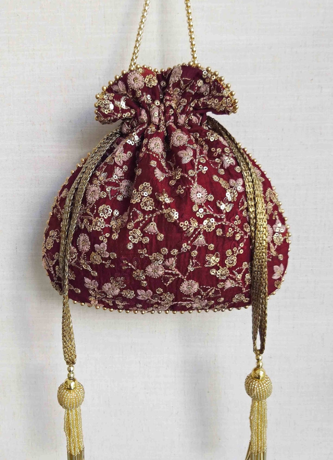 Maroon Embroidered Potli AMYRA - Fabilicious Fashion