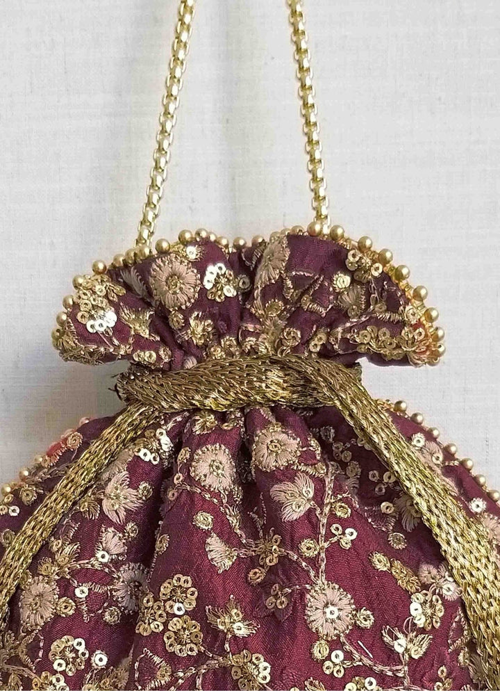 Maroon Embroidered Potli AMYRA - Fabilicious Fashion