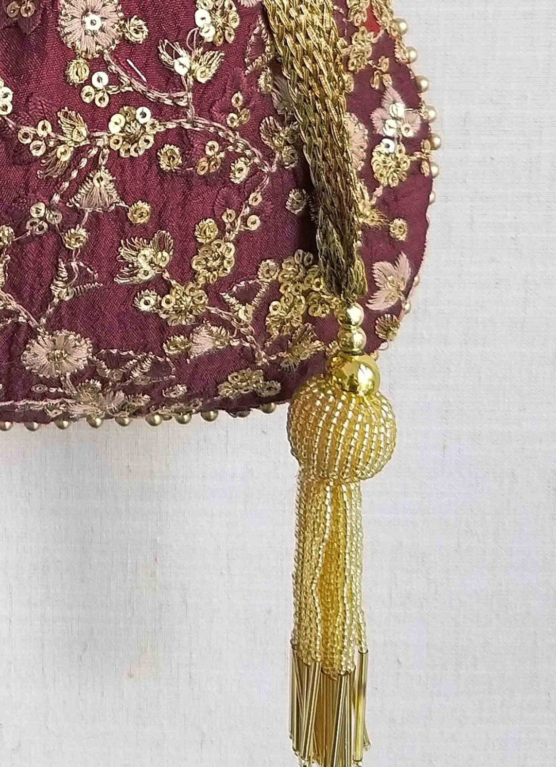 Maroon Embroidered Potli AMYRA - Fabilicious Fashion