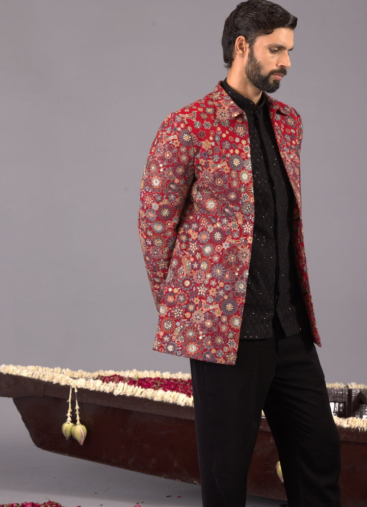 Maroon Embroidered Silk Jodhpuri Set Kalpraag - Fabilicious Fashion
