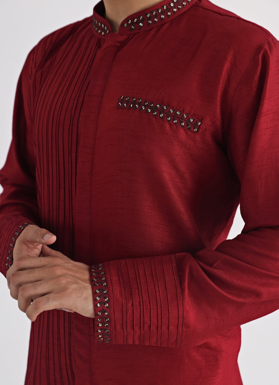 Maroon Embroidered Silk Kurta Pant Set Smriti - Fabilicious Fashion