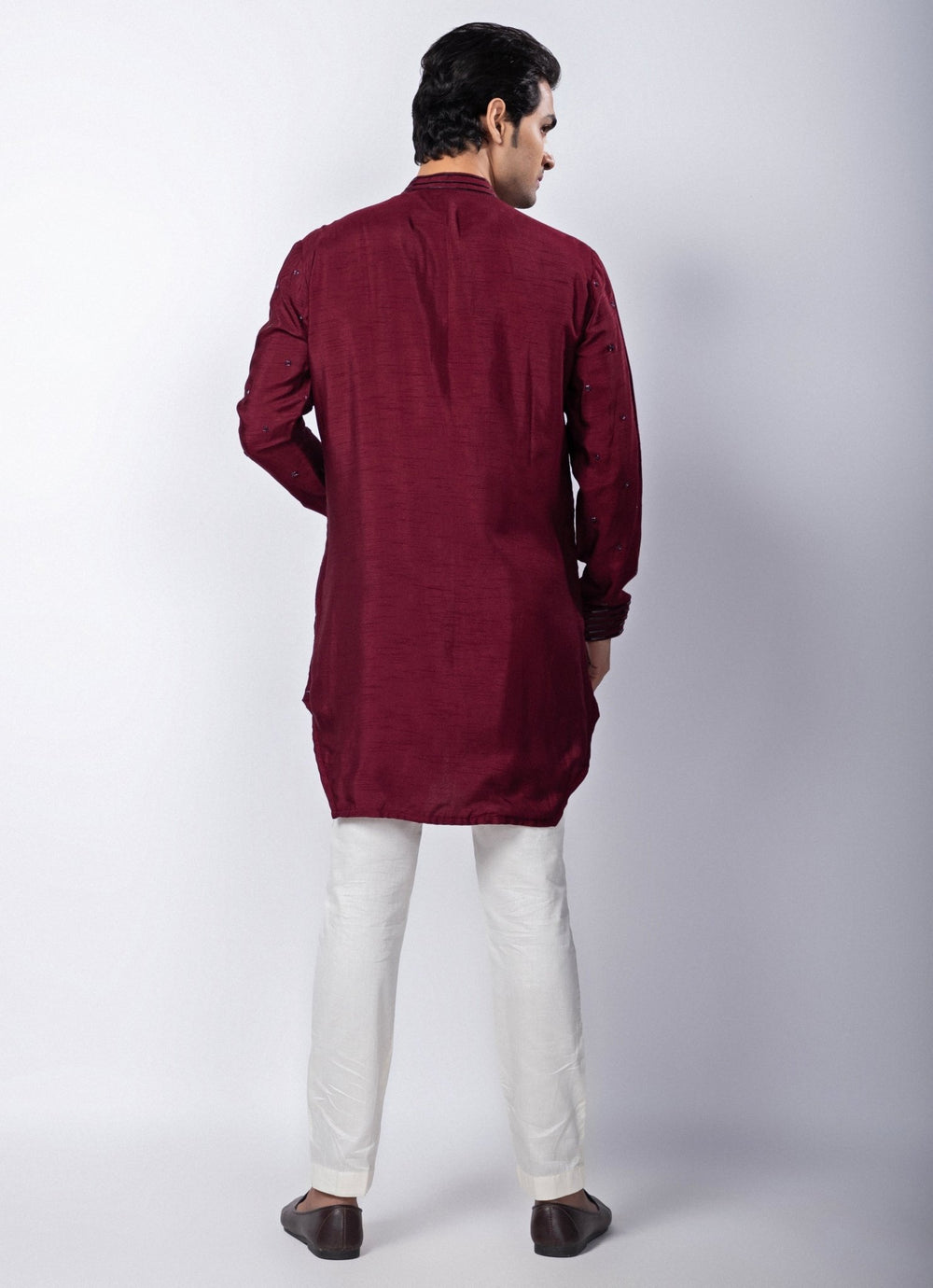 Maroon Embroidered Silk Kurta Pant Set Smriti - Fabilicious Fashion
