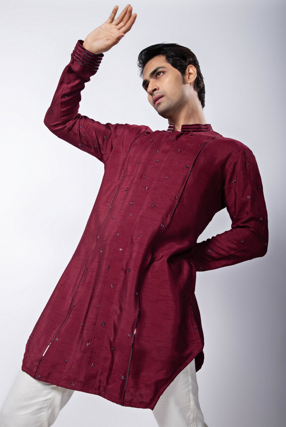 Maroon Embroidered Silk Kurta Pant Set Smriti - Fabilicious Fashion