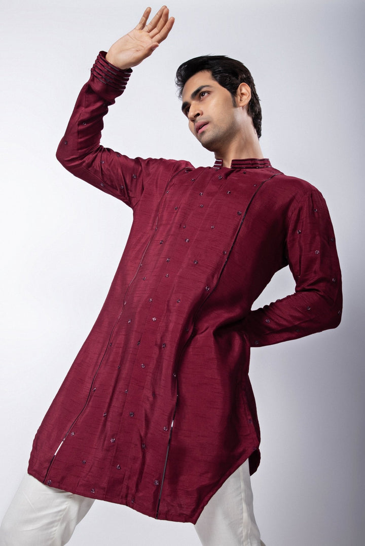 Maroon Embroidered Silk Kurta Pant Set Smriti - Fabilicious Fashion