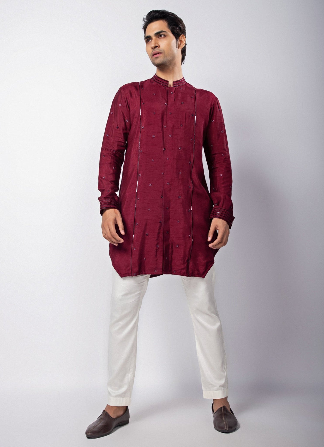 Maroon Embroidered Silk Kurta Pant Set Smriti - Fabilicious Fashion