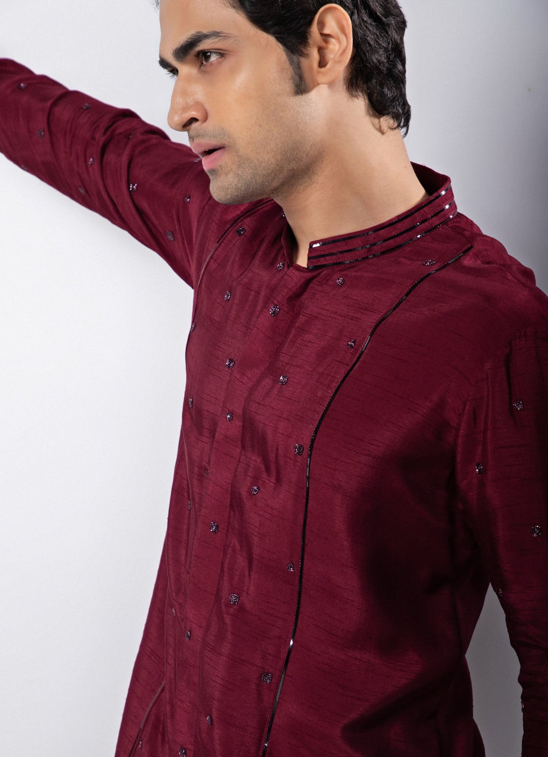 Maroon Embroidered Silk Kurta Pant Set Smriti - Fabilicious Fashion