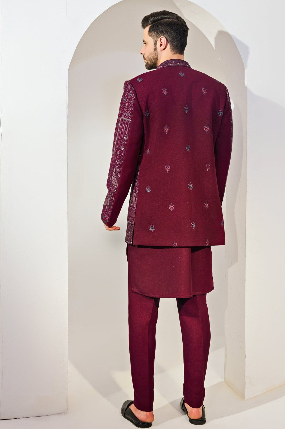 Maroon Indo - Western Embroidery Kurta Jacket Set Chatenya Mittal - Fabilicious Fashion