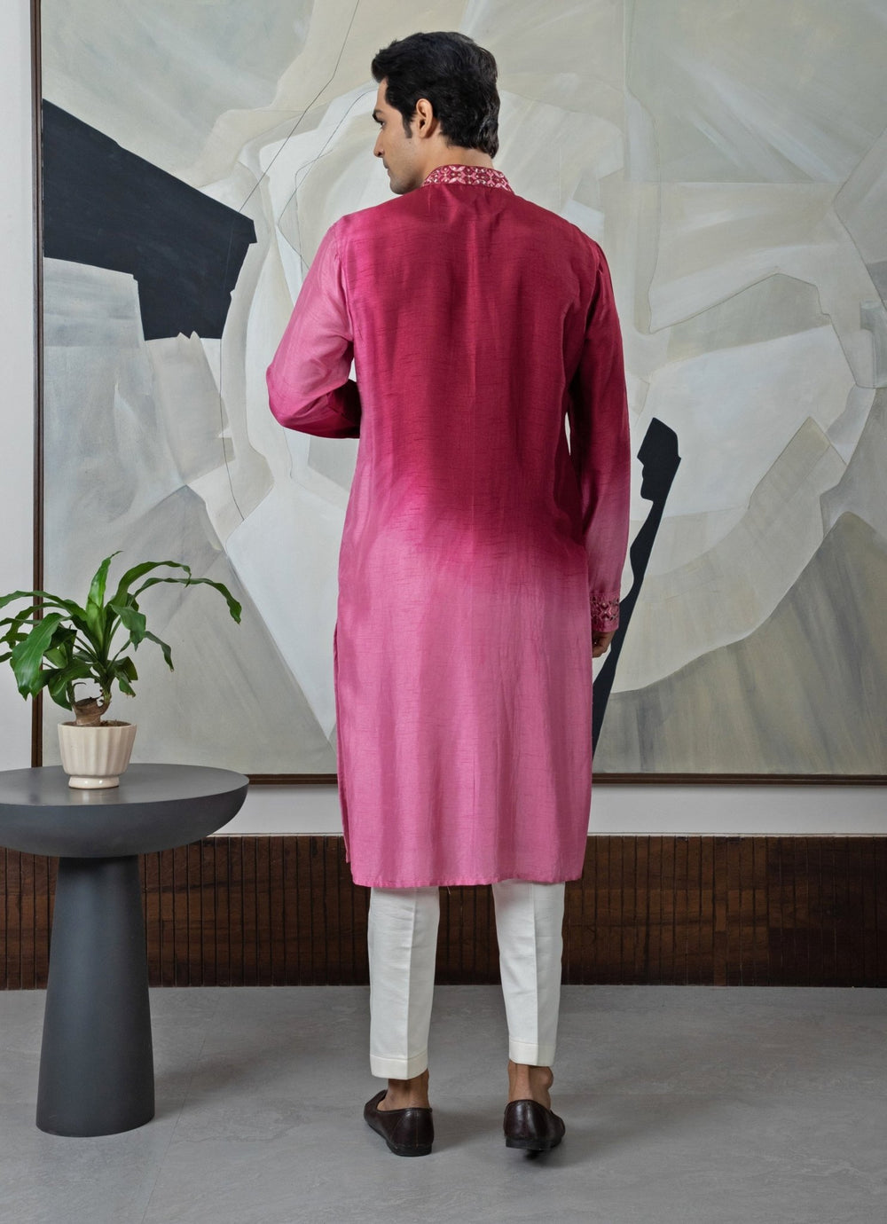 Maroon Ombre Asymmetric Embroidered Kurta Pant Set Smriti - Fabilicious Fashion