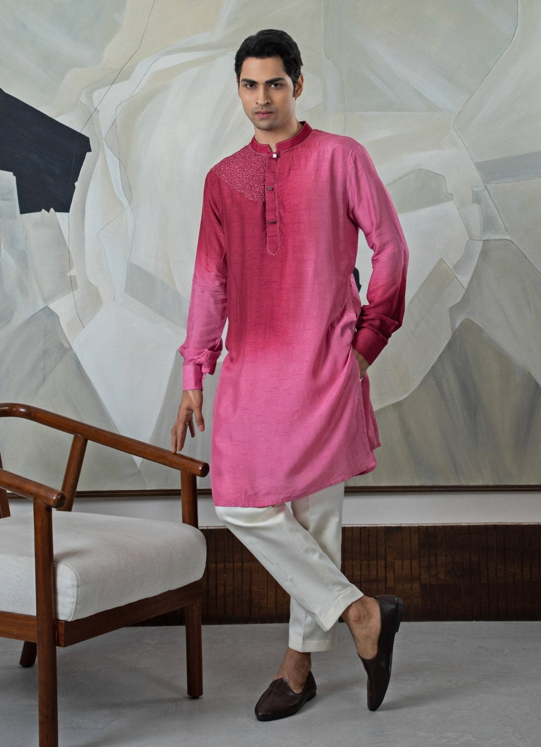 Maroon Ombre Embroidered Kurta Pant Set Smriti - Fabilicious Fashion