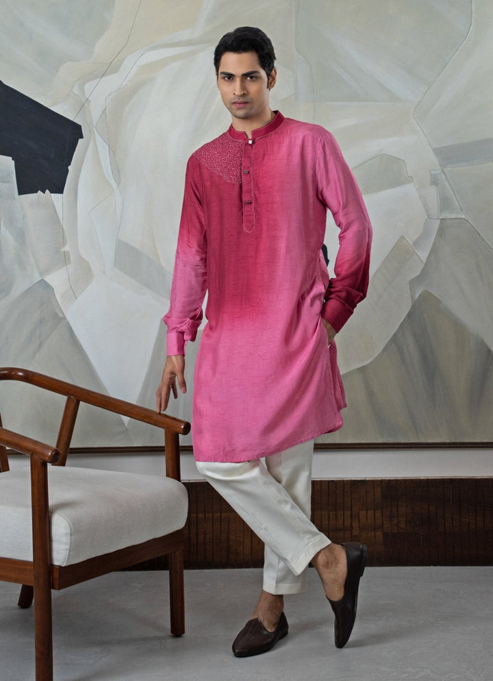 Maroon Ombre Embroidered Kurta Pant Set Smriti - Fabilicious Fashion