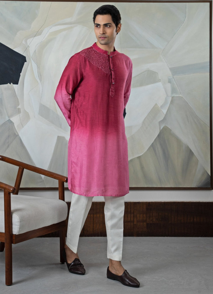Maroon Ombre Embroidered Kurta Pant Set Smriti - Fabilicious Fashion