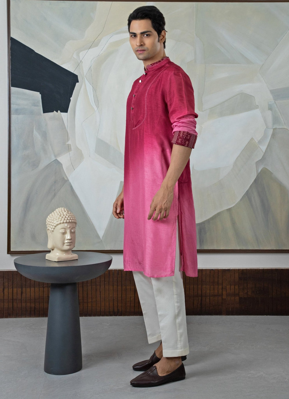 Maroon Ombre Embroidered Silk Kurta Set Smriti - Fabilicious Fashion