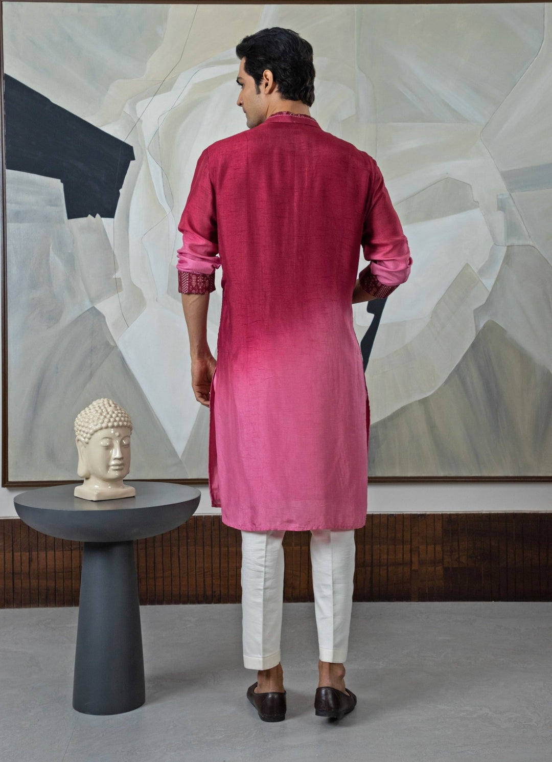 Maroon Ombre Embroidered Silk Kurta Set Smriti - Fabilicious Fashion
