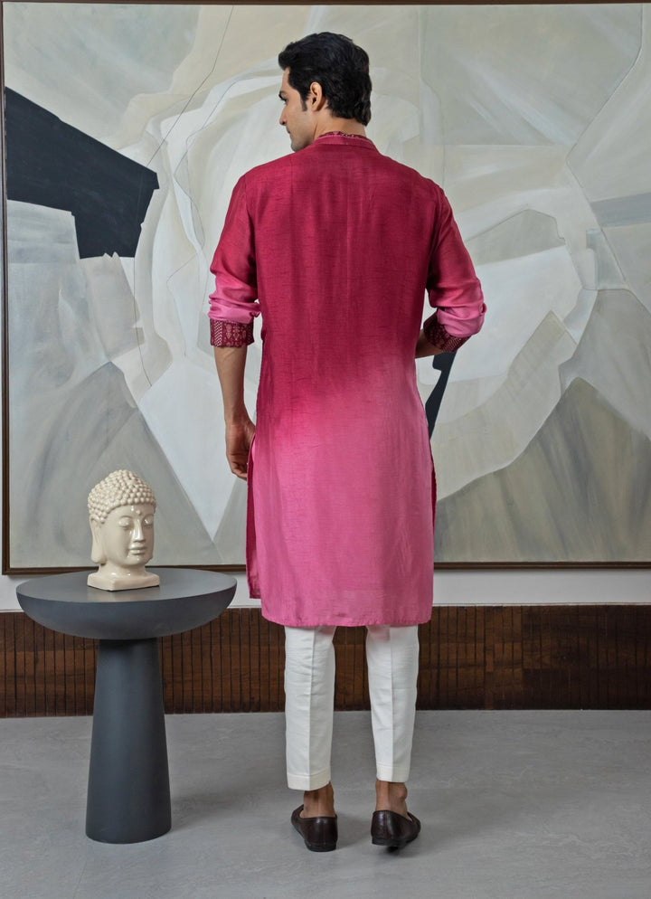 Maroon Ombre Embroidered Silk Kurta Set Smriti - Fabilicious Fashion