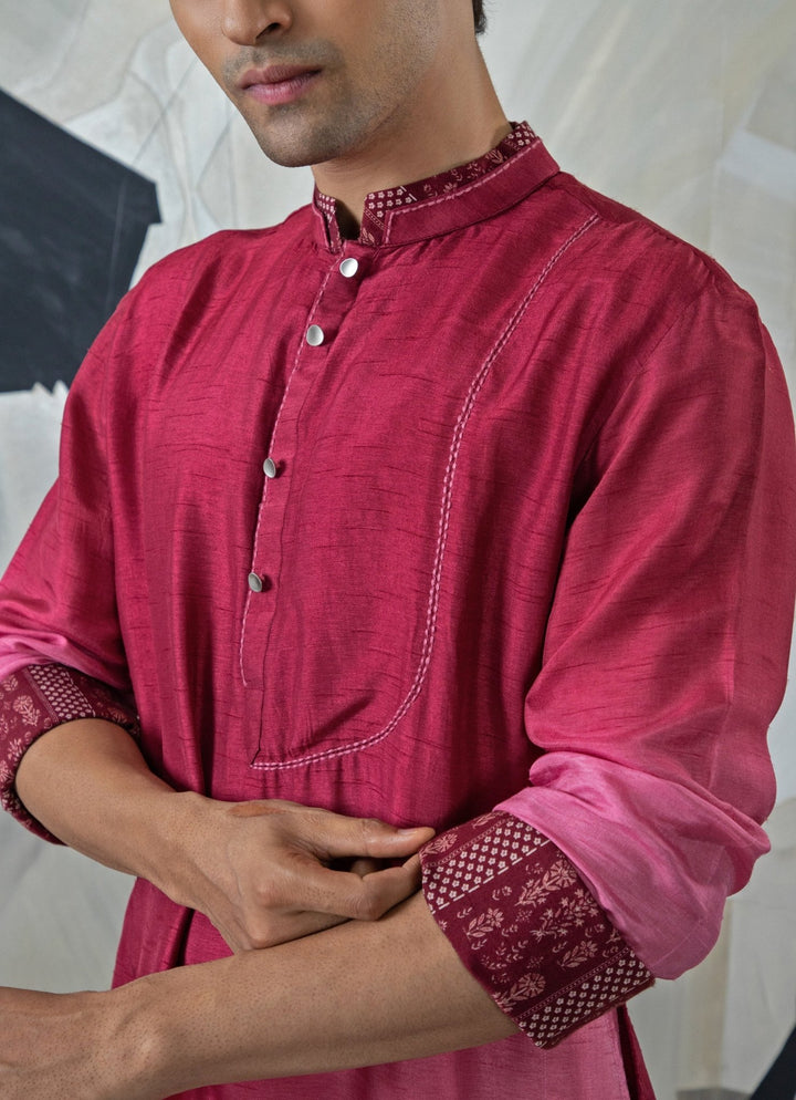 Maroon Ombre Embroidered Silk Kurta Set Smriti - Fabilicious Fashion