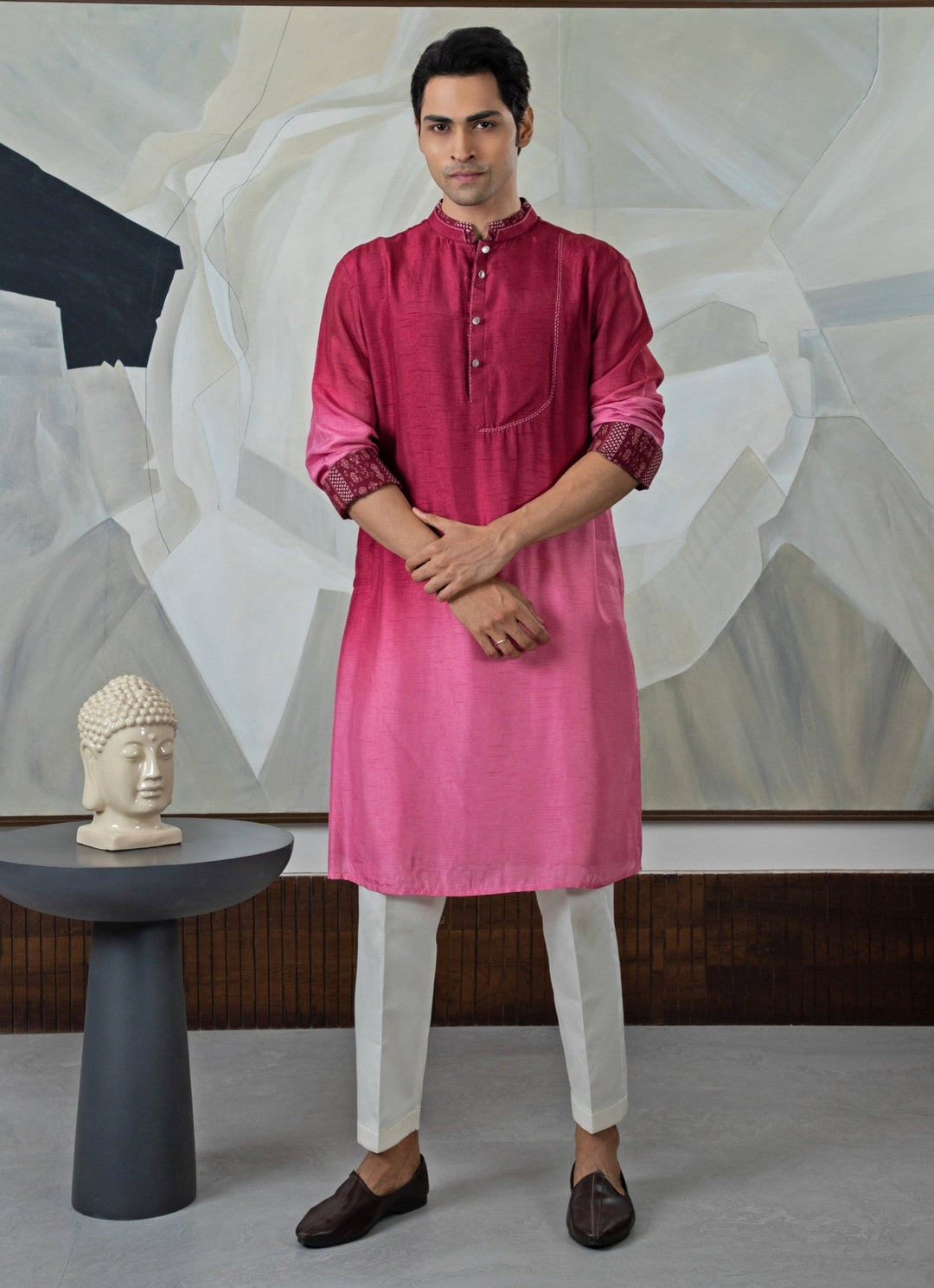 Maroon Ombre Embroidered Silk Kurta Set Smriti - Fabilicious Fashion