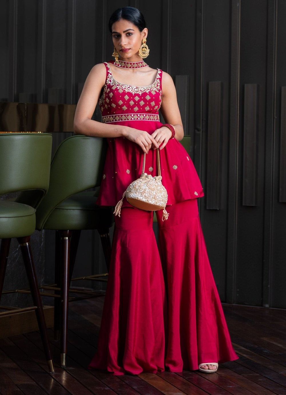 Maroon Peplum Kurta and Sharara Set - Ready to Ship Rashika Sharma - Fabilicious Fashion