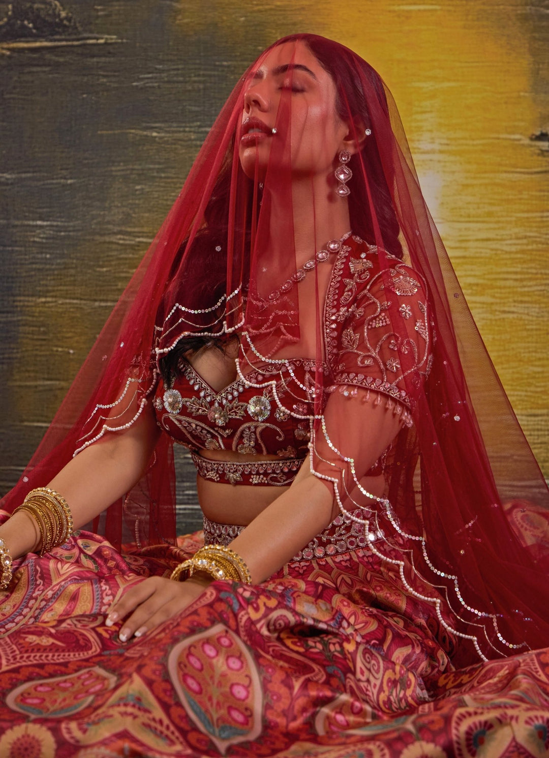 Maroon Printed And Embroidered Satin Lehenga Set Rashika Sharma - Fabilicious Fashion