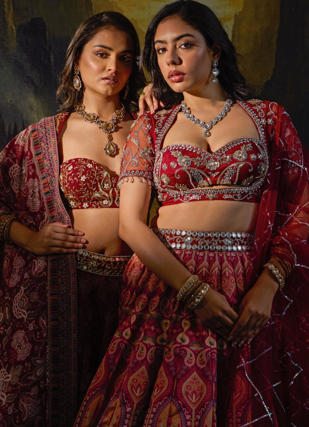 Maroon Printed And Embroidered Satin Lehenga Set Rashika Sharma - Fabilicious Fashion