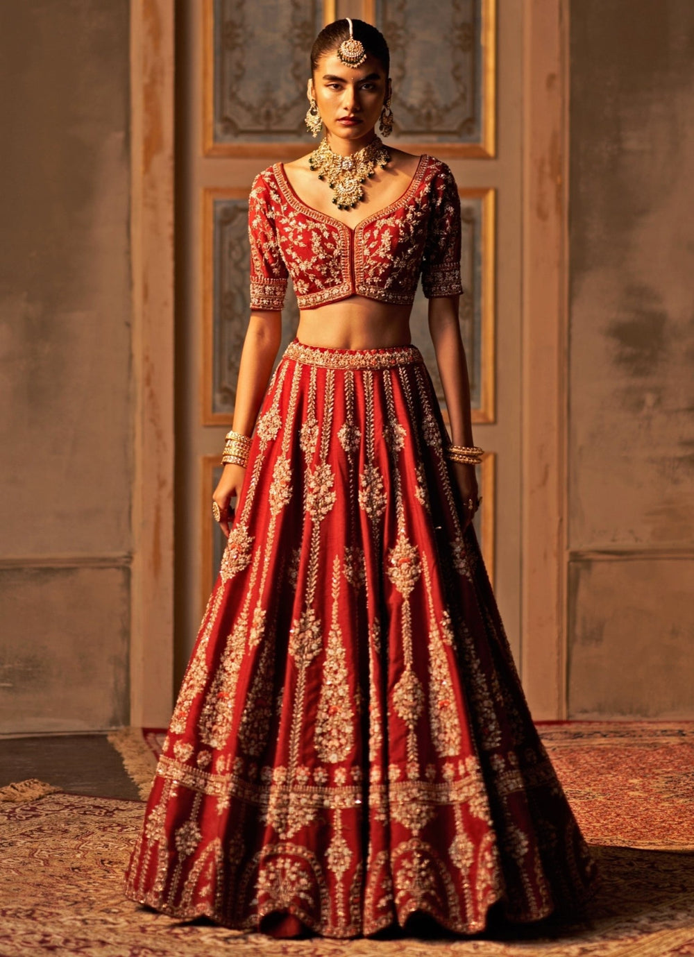 Maroon Red And Ivory Raw Silk Double Dupatta Lehenga Set Angad Singh - Fabilicious Fashion